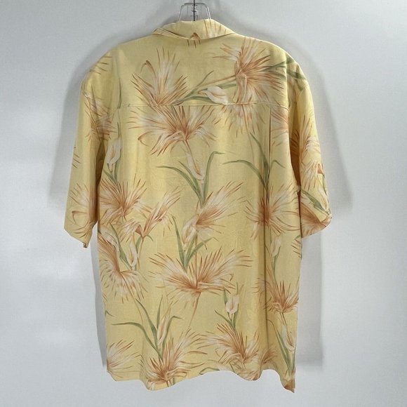 Tommy Bahama Silk Casual Short Sleeve Hawaiian Shirt Tropical Beach M Gold - Picture 2 of 7